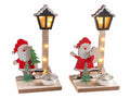 Decorazioni natalizie in legno con portatealight, Babbo Natale e luci LED, set da 6 pezzi, cm 10,5 x 9 x 18,5 H
