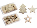 Decorazioni biadesivo di Natale in legno con brillantini oro sagomate a stella, set da 4 pezzi, Albero: cm 3,5 x 5 H
