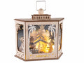 Lanterne con Presepe in legno intagliato e luci LED, cm 26 x 8,5 x 24 H