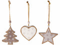 Addobbi albero natalizio in legno decorati da appendere a forma di cuore, set da 9 pezzi, cm 9 x 1,5 x 11 H