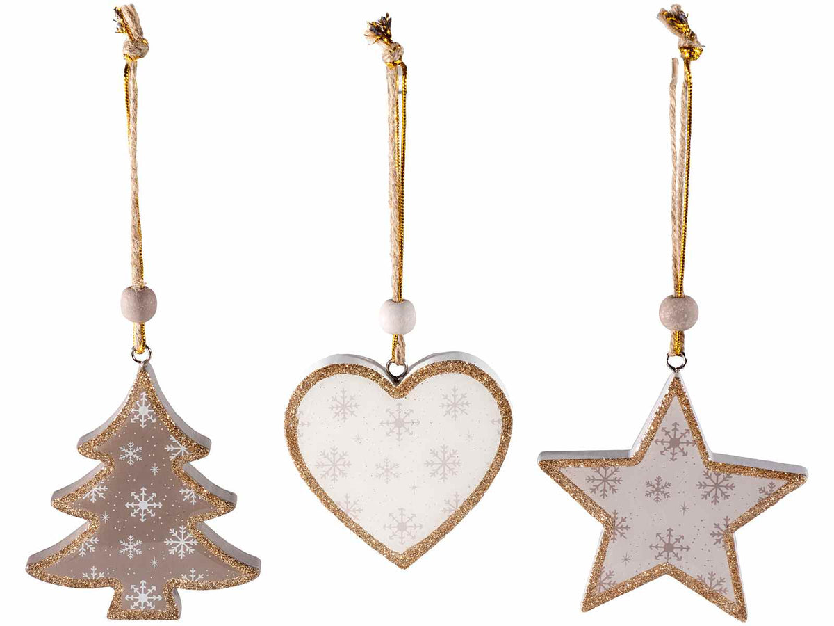Addobbi albero natalizio in legno decorati da appendere a forma di cuore, set da 9 pezzi, cm 9 x 1,5 x 11 H