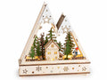 Decori di Natale a villaggio in legno naturale con paesaggio invernale con luci LED, cm 27 x 6,5 x 27,5 H