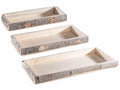Vassoi rettangolari in legno naturale a corteccia, set da 2 pezzi, Grande: cm 48 x 23 x 4 H