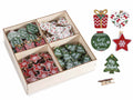 Mollettine decorative natalizie in legno a forma di pacchetto regalo, stellina, set da 2 pezzi, cm 3 x 4 H