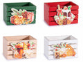 Cestini di Natale in legno colorato a staccionata con decoro natalizio, set da 16 pezzi, cm 8,5 x 6 x 5 H