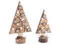 Alberi natalizi in legno con pompon e fiocchi di neve decorativi in set da due, set da 2 pezzi, Grande: cm 17 x 7 x 31 H