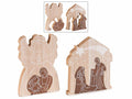 Presepe in legno componibile con decori sacra famiglia da appoggiare, set da 4 pezzi, cm 13,5 x 2 x 19 H