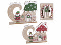 Decorazioni di Natale a casette natalizie a scarpetta in legno con elfo in set, set da 2 pezzi, Grande: cm 28,5 x 5 x 22 H
