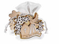 Bomboniera Cresima con sacchetto porta confetti in tessuto con tirante e decoro, set da 20 pezzi, cm 8 x 3,5 x 8,5 H