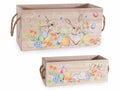 Cestini di Pasqua in legno con manici in corda e stampa coniglietti in set, set da 2 pezzi, Grande: 25 x 10 x 12 H