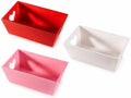 Cestini / cassetta in legno colorato rosso bianco e rosa con manici intagliati, set da 18 pezzi, cm 16 x 9,5 x 6 H