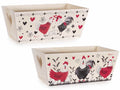 Cestini in legno con stampa colorata a gallinelle e manici intagliati a cuore, set da 8 pezzi, cm 20 x 12 x 8 H