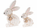 Conigli in legno con fiocchetto e uovo decorativo Happy Easter in set da due, Grande: cm 28,5 x 3 x 40 H