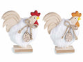 Gallinelle pasquali in legno con dettagli eco-fur e ovetto in legno con scritta, set da 8 pezzi, cm 11,5 x 3,5 x 12,5 H