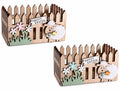 Cassette / cestini in legno a staccionata con pecorella in morbida lana, set da 6 pezzi, cm 15 x 9 x 8 H