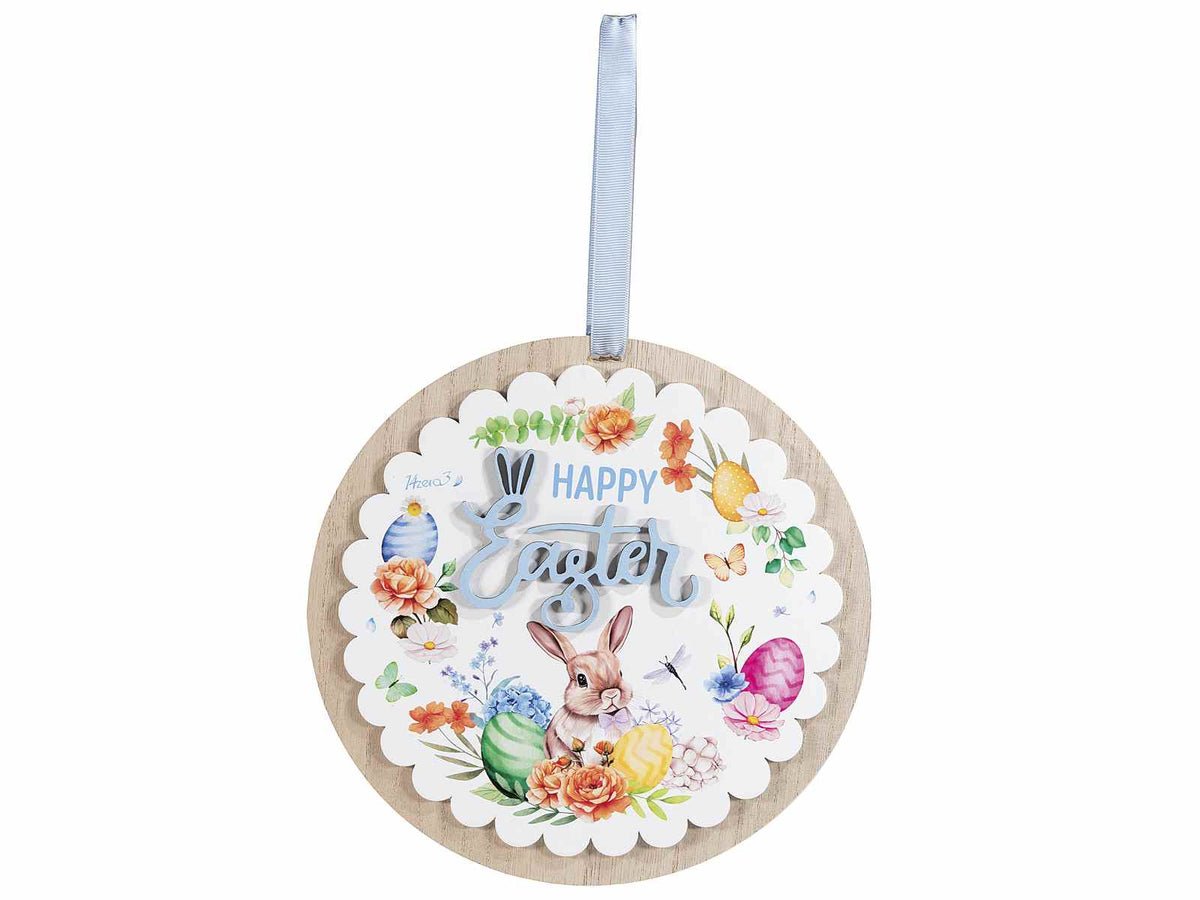 Ghirlanda a decorazione pasquale in legno con scritta Happy Easter da appendere, set da 4 pezzi, Ø 25 cm