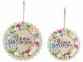 Ghirlande Buona Pasqua in legno da appendere con decori con coniglietti e fiori, set da 2 pezzi, Grande: Ø 24 cm