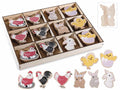 Decorazioni biadesivo pasquali a gallina,coniglietto e pulcino in legno, cm 6 x 5,5 H