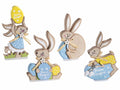 Conigli pasquali decorativi con uovo in legno colorato da appoggiare, set da 8 pezzi, cm 7,5 x 2 x 15,5 H