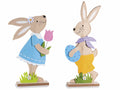 Coppia di coniglietti pasquali in legno e panno colorato da appoggiare, set da 4 pezzi, cm 19 x 5 x 42 H