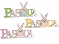 Scritte decorative Pasqua in legno colorato con coniglio in eco-fur, set da 6 pezzi, cm 39,5 x 1,5 x 16,5 H