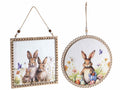 Quadretti pasquali decorativi in legno con stampa coniglietti da appendere, set da 6 pezzi, Rotondo: Ø 22 cm