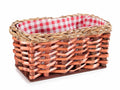 Cestini in legno intrecciato con stoffa interna a quadretti, set da 6 pezzi, cm 24,5 x 13 x 11 H