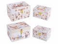 Scatole di Natale in legno rivestito con fantasia renne e animaletti, set da 2 pezzi, Grande: cm 20 x 14 x 12 H