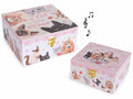 Scatole con carrillon in legno foderato con fantasia gatti, in set da due pezzi, Grande: cm 20 x 20 x 10 H