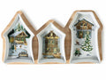 Set aperitivo di Natale realizzato in legno con 3 ciotole in porcellana, set da 2 pezzi, cm 33 x 17,5 x 3 H