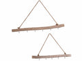 Appendino realizzato in legno rustico con ganci su ramo, con corda in set, set da 3 pezzi, Grande: cm 80 x 4 x 6 H