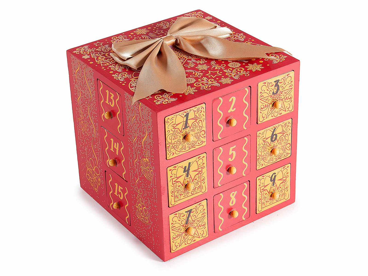 Calendari dell'avvento a forma di pacchetto regalo di Natale con fiocco, cm 14,5 x 14,5 x 13,5 H