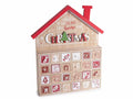 Calendari dell'Avvento in legno a casetta con scritta Christmas. Dotato di 24, cm 30 x 5,5 x 35 H
