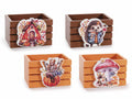 Cestini in legno colorato a staccionata con decori autunnali funghetto / zucca, set da 16 pezzi, cm 8,5 x 6 x 6 H