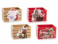 Cestini / cassetta di Natale in legno colorato a staccionata con decoro, set da 16 pezzi, cm 8,5 x 6 x 6,5 H
