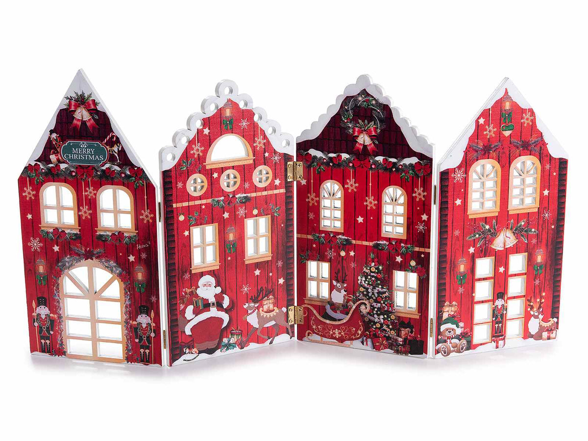Staccionata a villaggio natalizio pieghevole in legno colorato ideale, set da 2 pezzi, cm 51,5 x 26,5 H