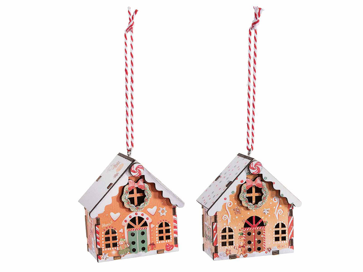 Casette di Natale in legno decorato con cordino per appendere all'albero, set da 20 pezzi, cm 7 x 4 x 7 H
