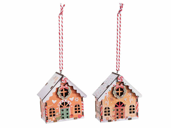 Casette di Natale in legno decorato con cordino per appendere all'albero, set da 20 pezzi, cm 7 x 4 x 7 H