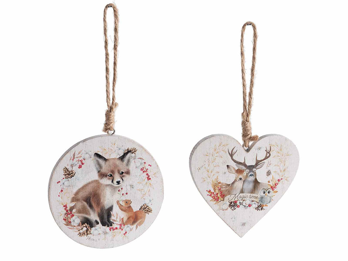 Decorazioni in legno da appendere tonde e a forma di cuore con stampa, set da 20 pezzi