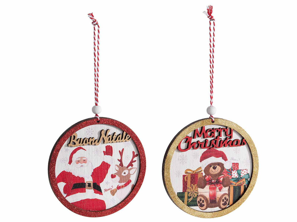 Decorazione da appendere all'albero realizzata in legno con bordi glitterati, set da 24 pezzi, Ø 10,5 cm