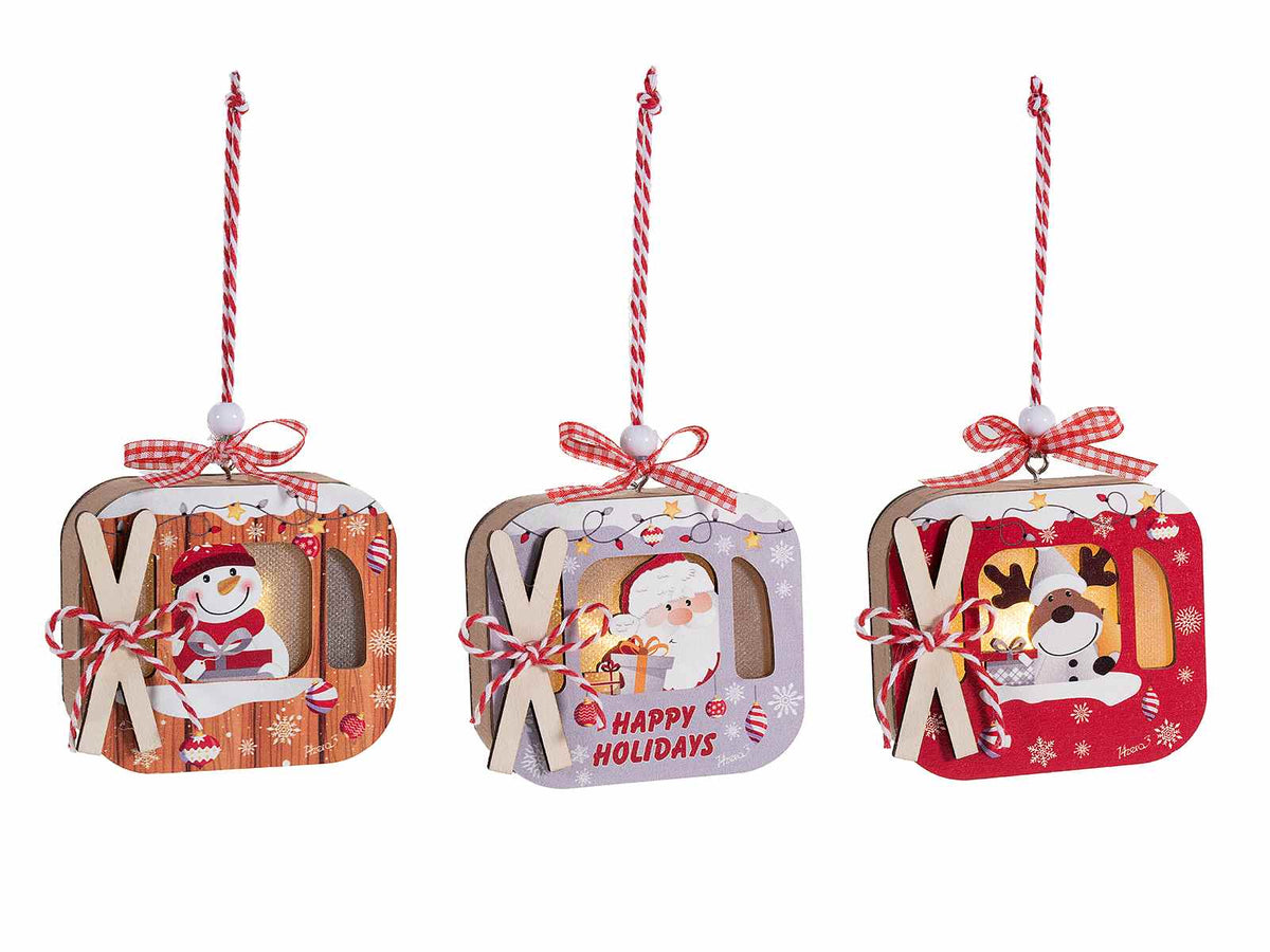 Decorazione funivia natalizia in legno con luci led, personaggi di Natale, set da 6 pezzi, cm 8,5 x 3,5 x 8 H