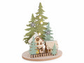 Tronco il legno con paesaggio decorativo natalizio in panno con casette, albero, set da 2 pezzi, cm 18 x 11 x 22 H