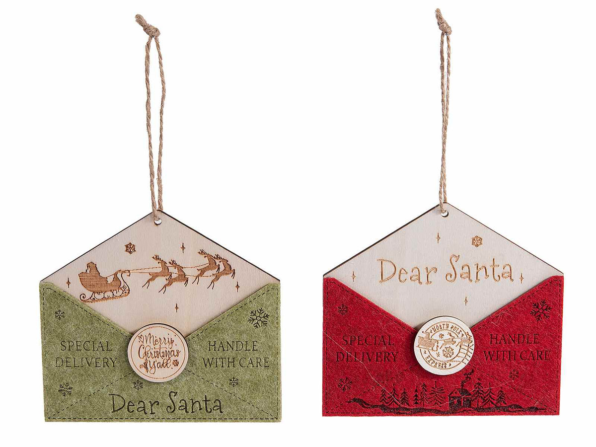 Decoro da appendere a busta di Natale in legno e panno con decori natalizi, set da 20 pezzi, cm 11 x 10 H