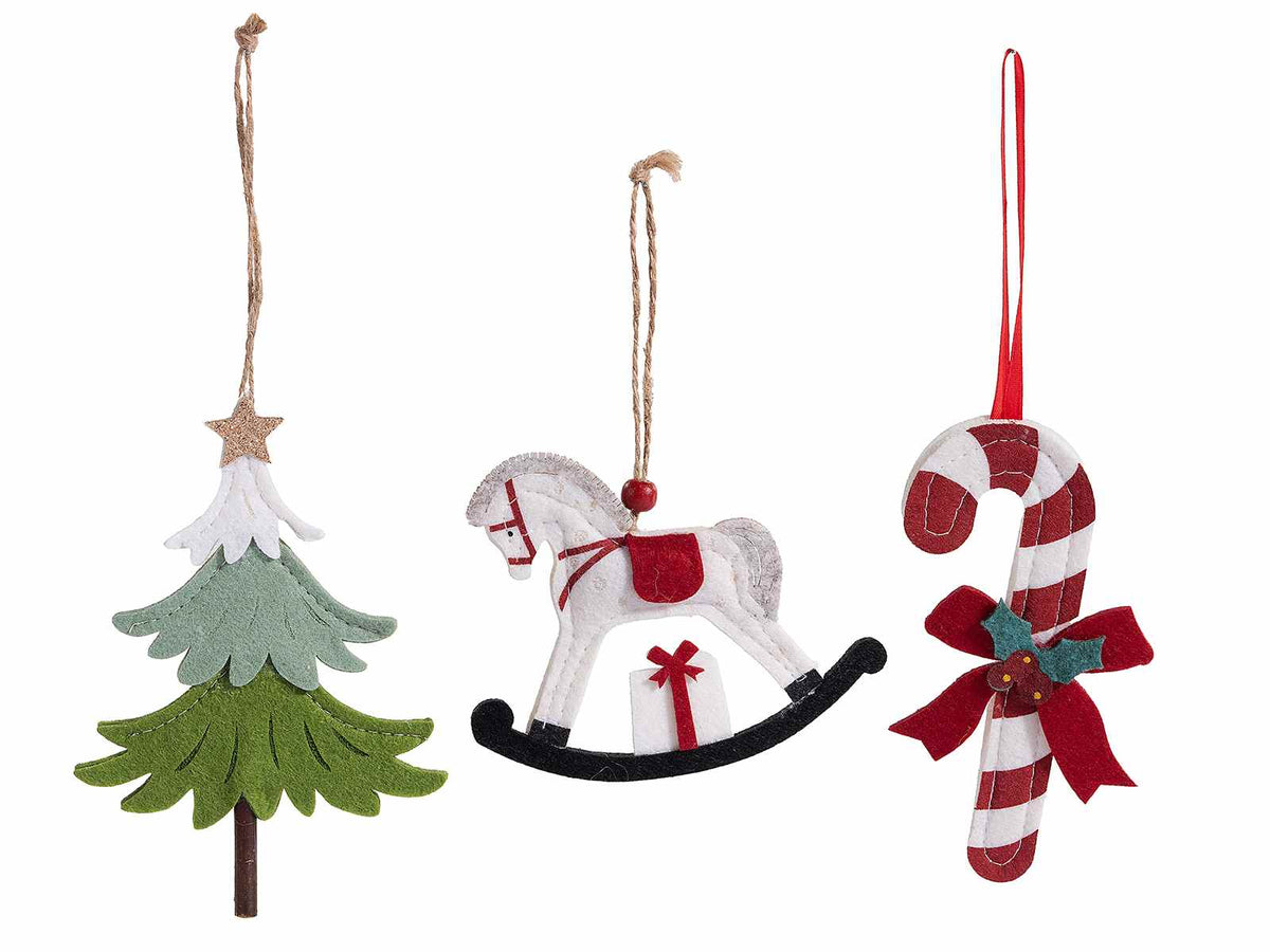 Addobbi per albero di Natale in panno a forma di bastoncino di zucchero, set da 18 pezzi, Pino: cm 11 x 16,5 H