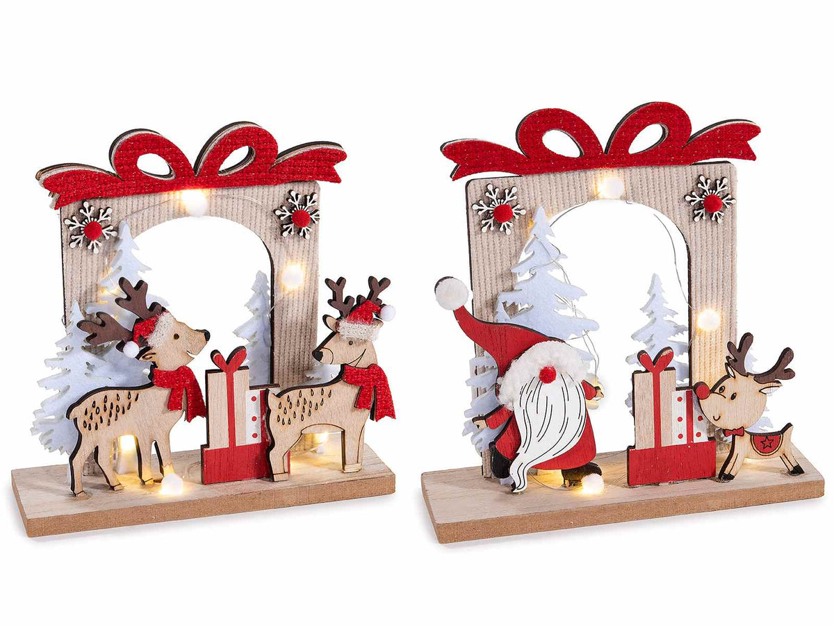 Decorazioni di Natale in legno a forma di pacchetto regalo con gnomo, renne, set da 4 pezzi, cm 18 x 6 x 18 H