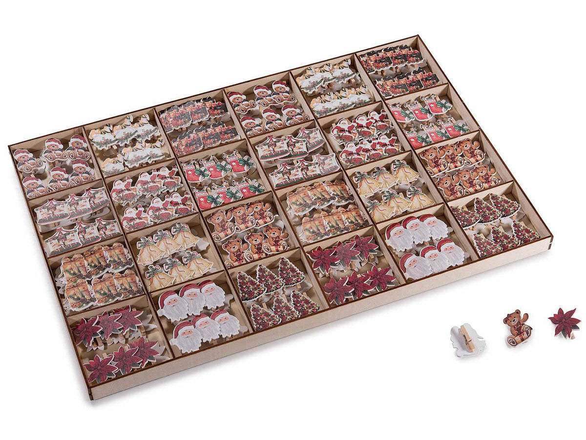 Decorazioni natalizie in legno con molletta ideali per packaging e confezioni, Giostra: 3,2 x 3 H