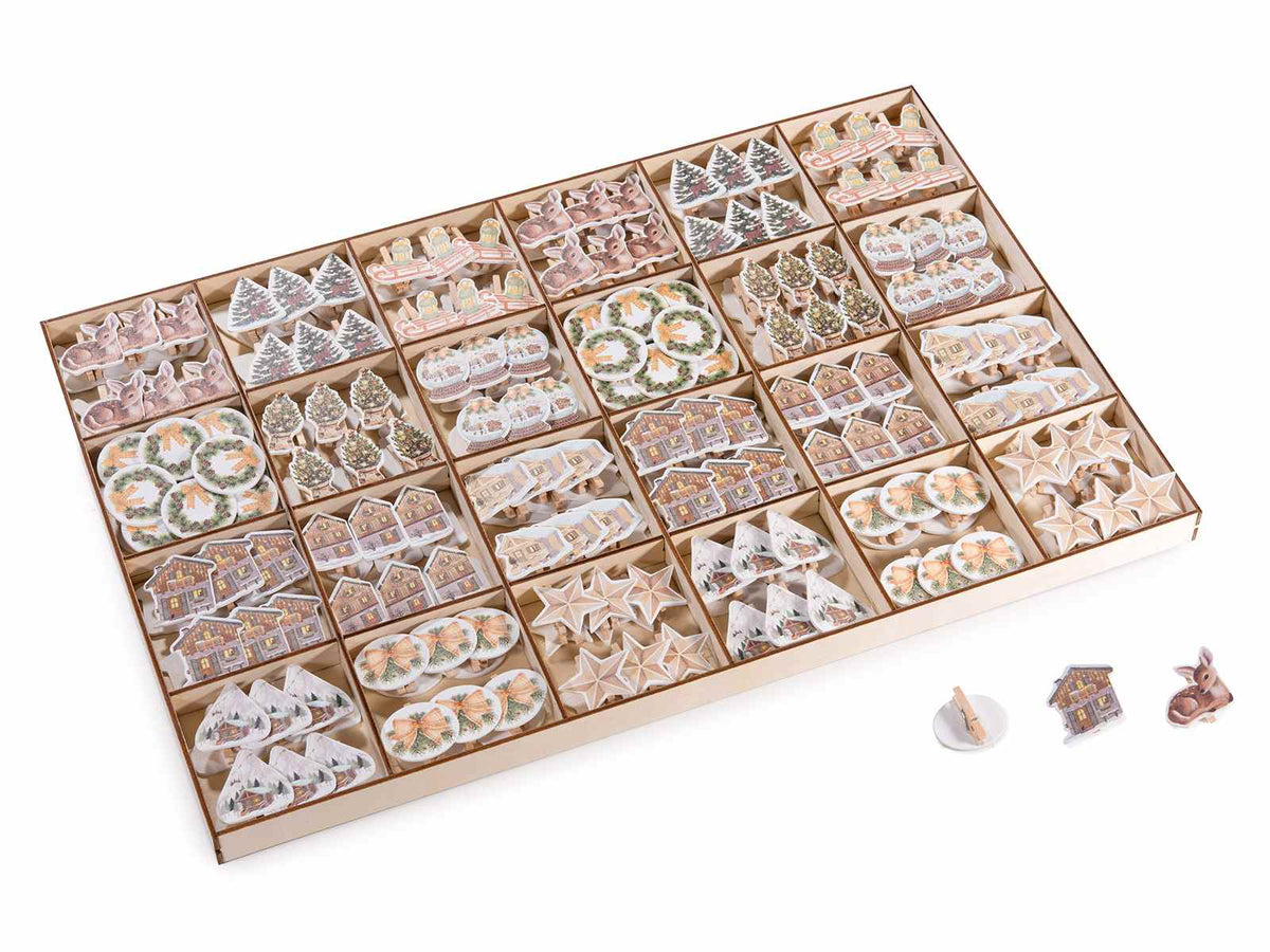 Decorazioni natalizie in legno con molletta paesaggio natalizio. Ideali, Stella: 3,2 x 3,2 H