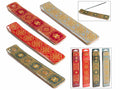 Portaincenso in legno di mango a barchetta con decorazioni colorate, set da 8 pezzi, cm 5 x 26 H