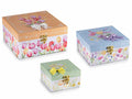 Scatole in legno foderato con stampa floreale, fiocco e gancio chiusura, Grande: cm 20 x 20 x 10 H