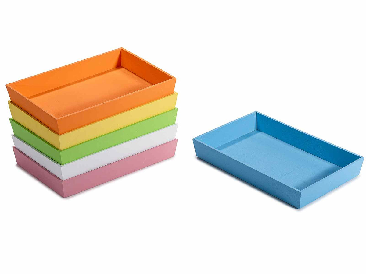 Vassoi a cassetta in legno colorato, set da 12 pezzi, cm 20,5 x 13,5 x 3 H
